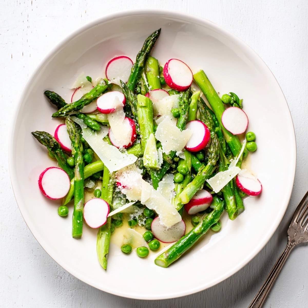 Vibrant Spring Asparagus Salad recipe: crisp veggies, salty cheese, a perfect side dish.