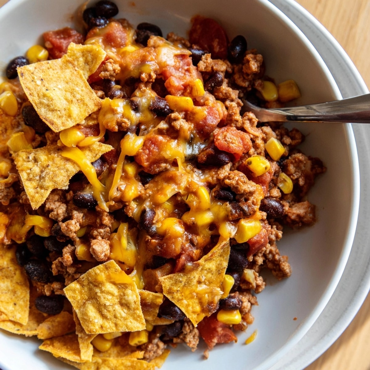 Savory Turkey Taco Skillet simmers, filled with ground turkey, beans, and cheesy goodness.