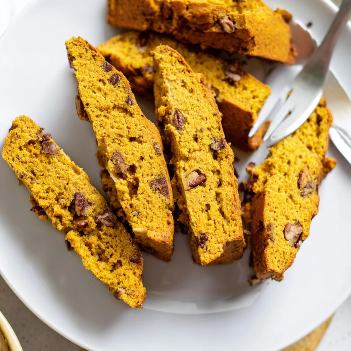 Crunchy pumpkin muffin biscotti dippers ready to pair with your morning coffee.  