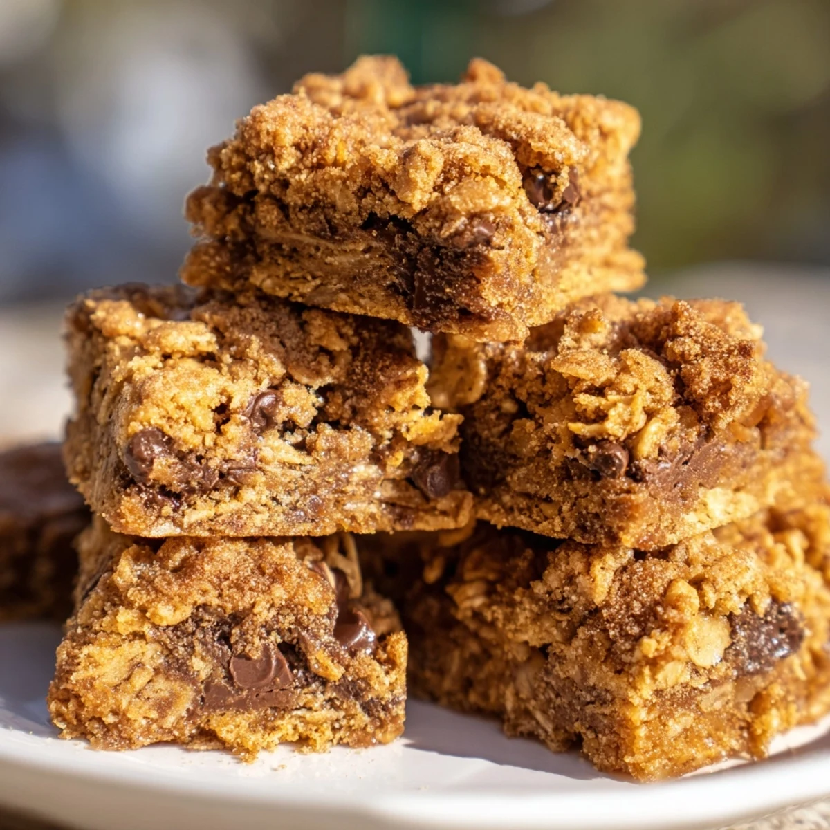 Indulgent Cinnamon Sugar Monster Cookie Bars featuring a crunchy sugar topping and chocolate chips.