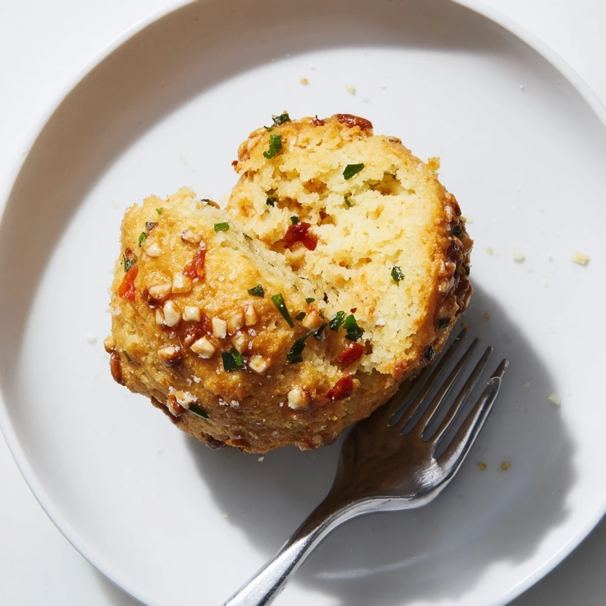 Flavorful chili garlic pretzel drop scones topped with crunchy pretzel pieces, fresh herbs.  