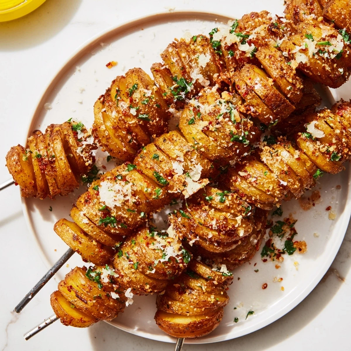 Deliciously spiraled air-fryer tornado potatoes, perfect for dipping in your favorite sauces.