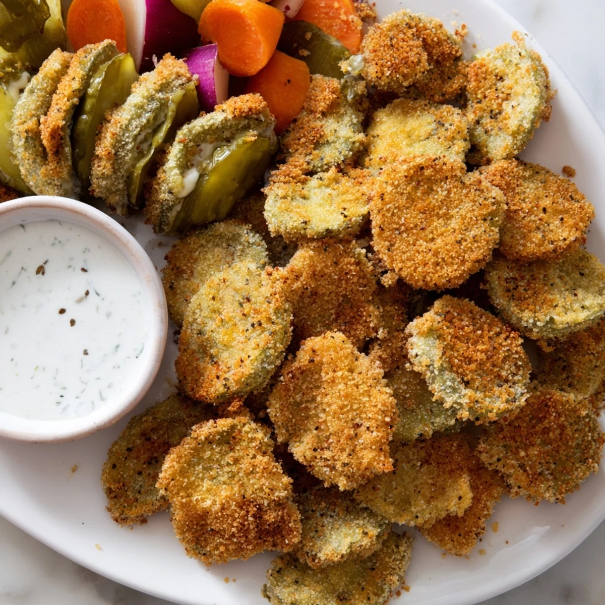 Indulge in a colorful Pickle Lovers Meal with fried pickles and tangy bites.