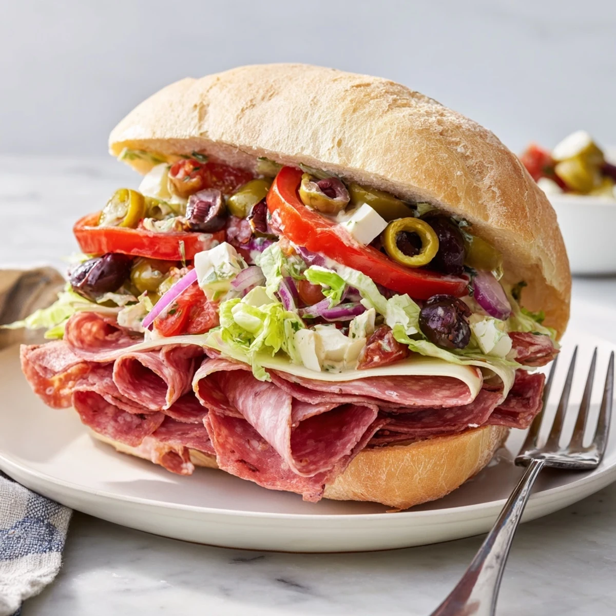 Vibrant Flavor Mash-Up Sandwiches stacked high with fresh ingredients and Italian meats.  