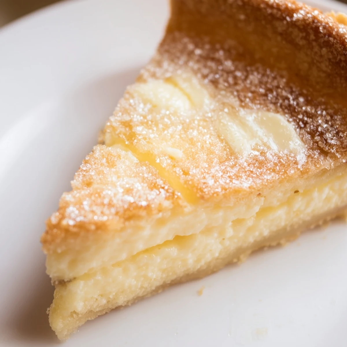A nostalgic water pie, golden-brown crust filled with sweet, buttery custard delight.  