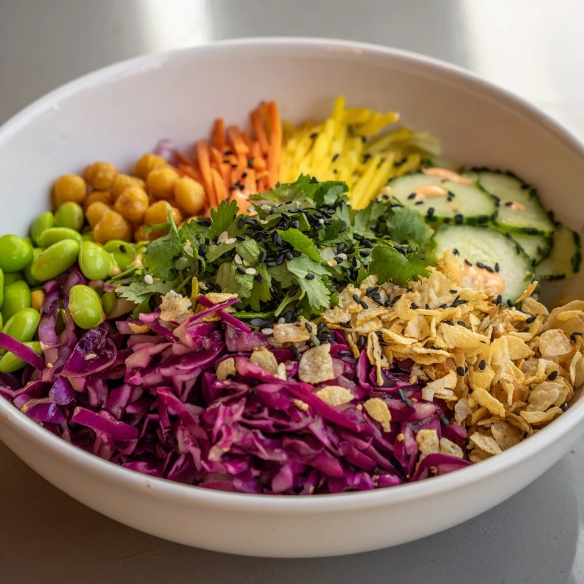 Delicious ASMR Crunch Snack Bowls served with spicy mayo for an exciting flavor experience.