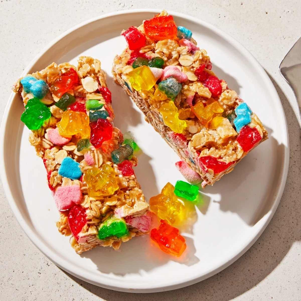 Colorful DIY snack bars featuring chewy homemade gummies and crunchy freeze-dried candy.  
