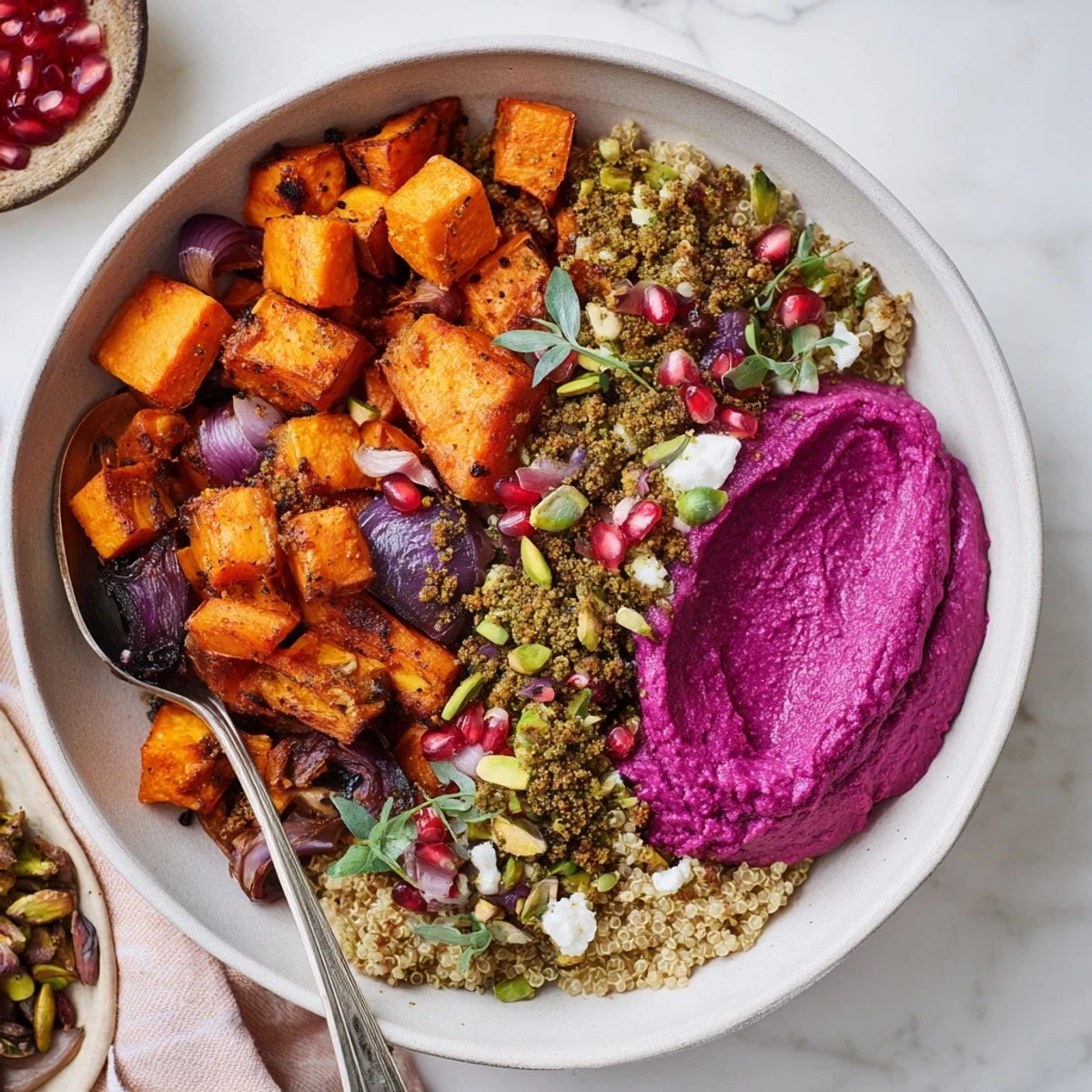 Comforting Spiced Winter Bowls filled with sweet potatoes, quinoa, and fresh greens.