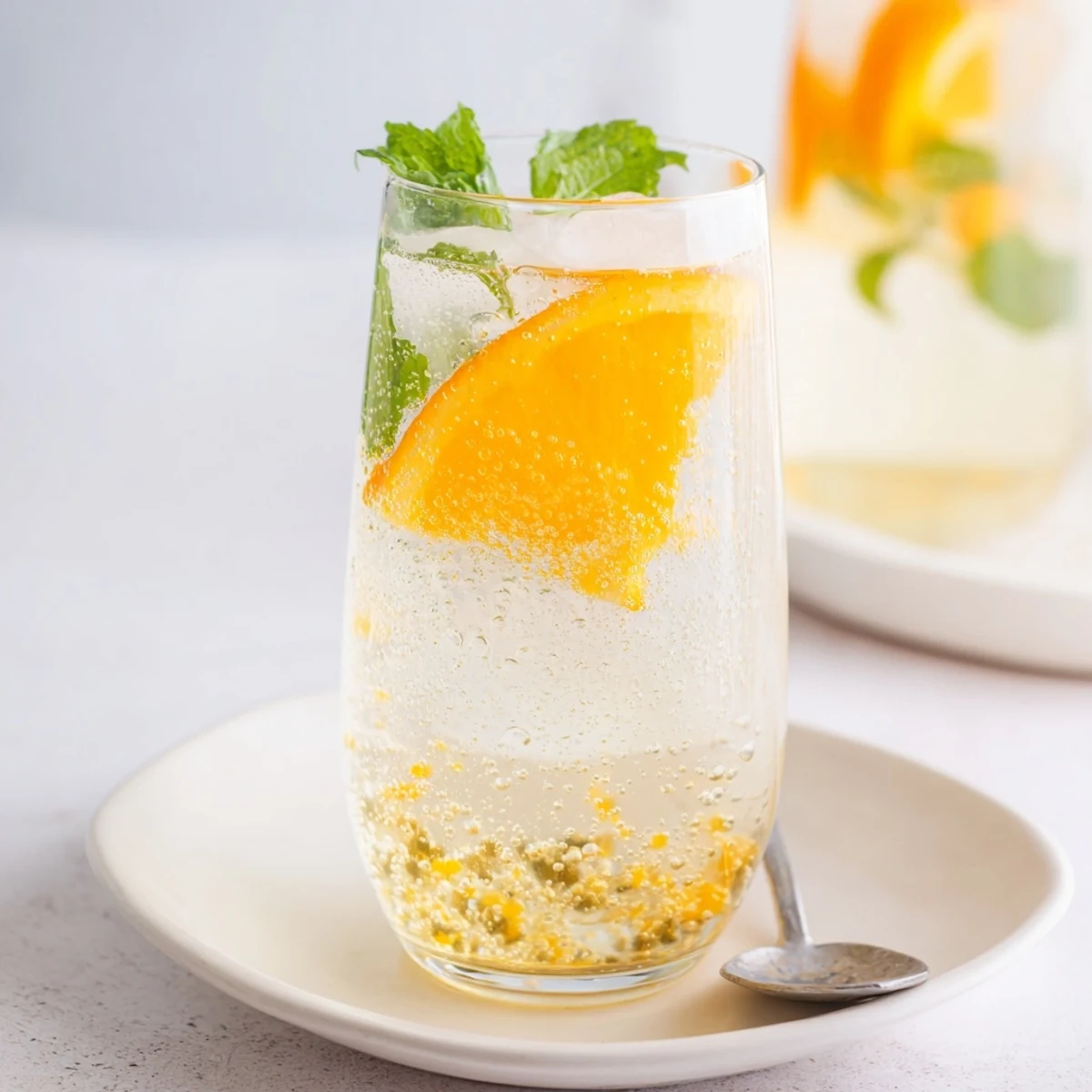 Homemade Probiotic Soda Mocktail served over ice, bursting with citrus flavor.  