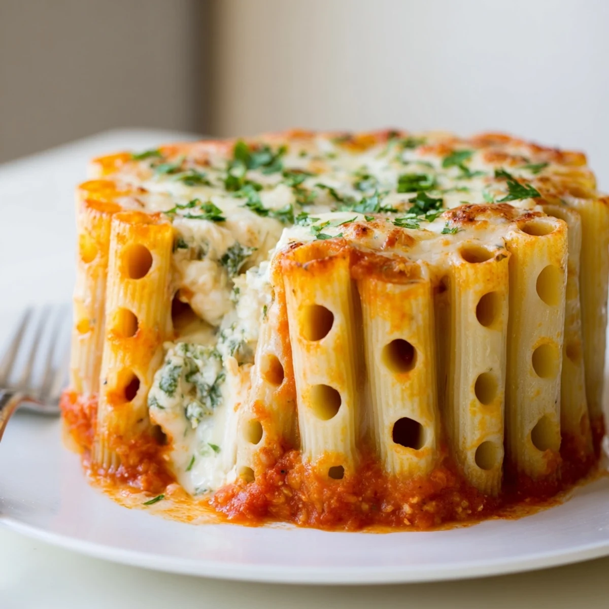 Savory Honeycomb Pasta Cake overflowing with creamy ricotta and mozzarella, perfect for gatherings.  