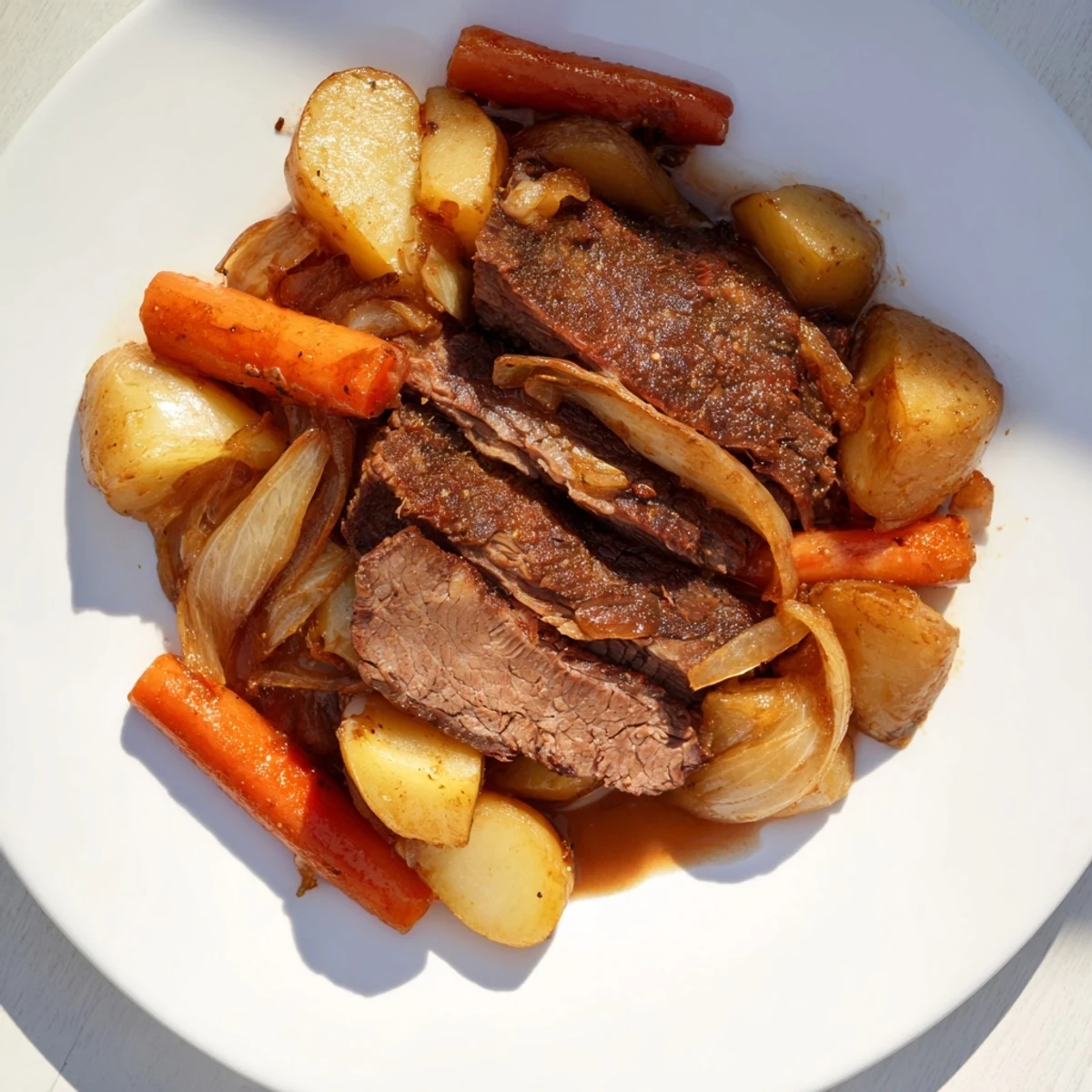 Tender Sunday Pot Roast with flavorful roasted vegetables, perfect for a cozy family dinner.