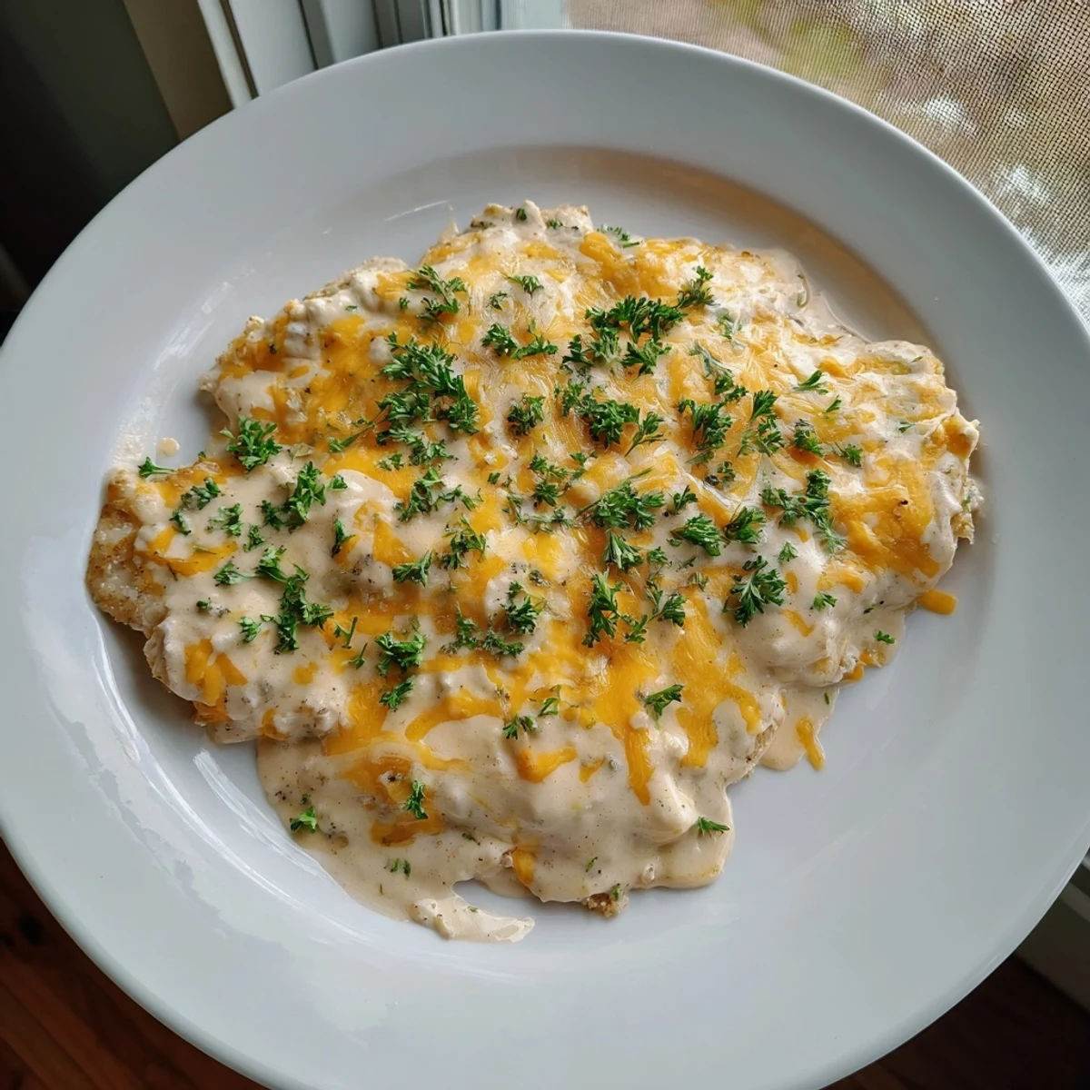 Savory Cheddar Ranch Chicken Bake topped with melted cheese, ready for a comforting family dinner tonight.