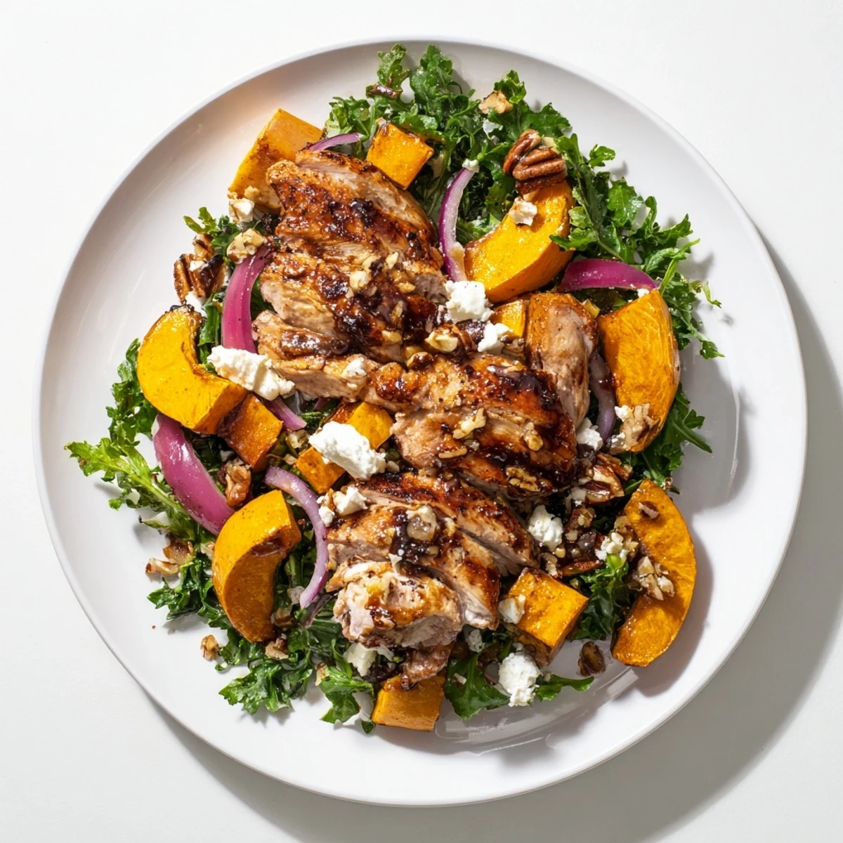 Golden-brown Roasted Chicken & Winter Squash Sheet-Pan Salad with tender chicken and caramelized squash.