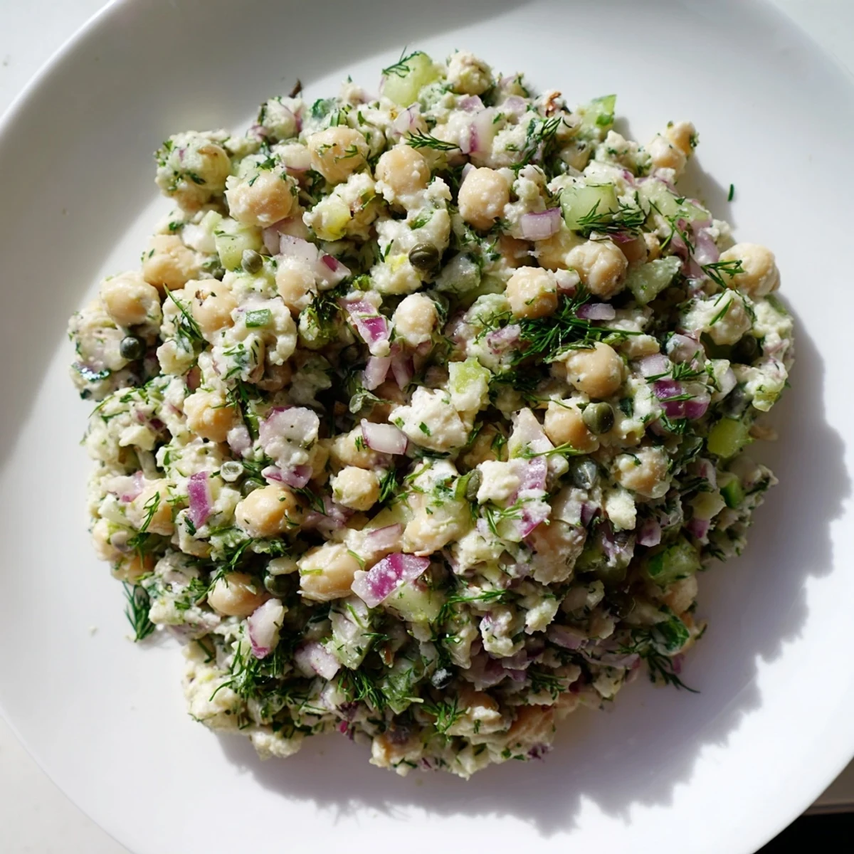 Creamy Chickpea Tuna Salad, a plant-based delight perfect for lunchtime sandwiches and wraps.