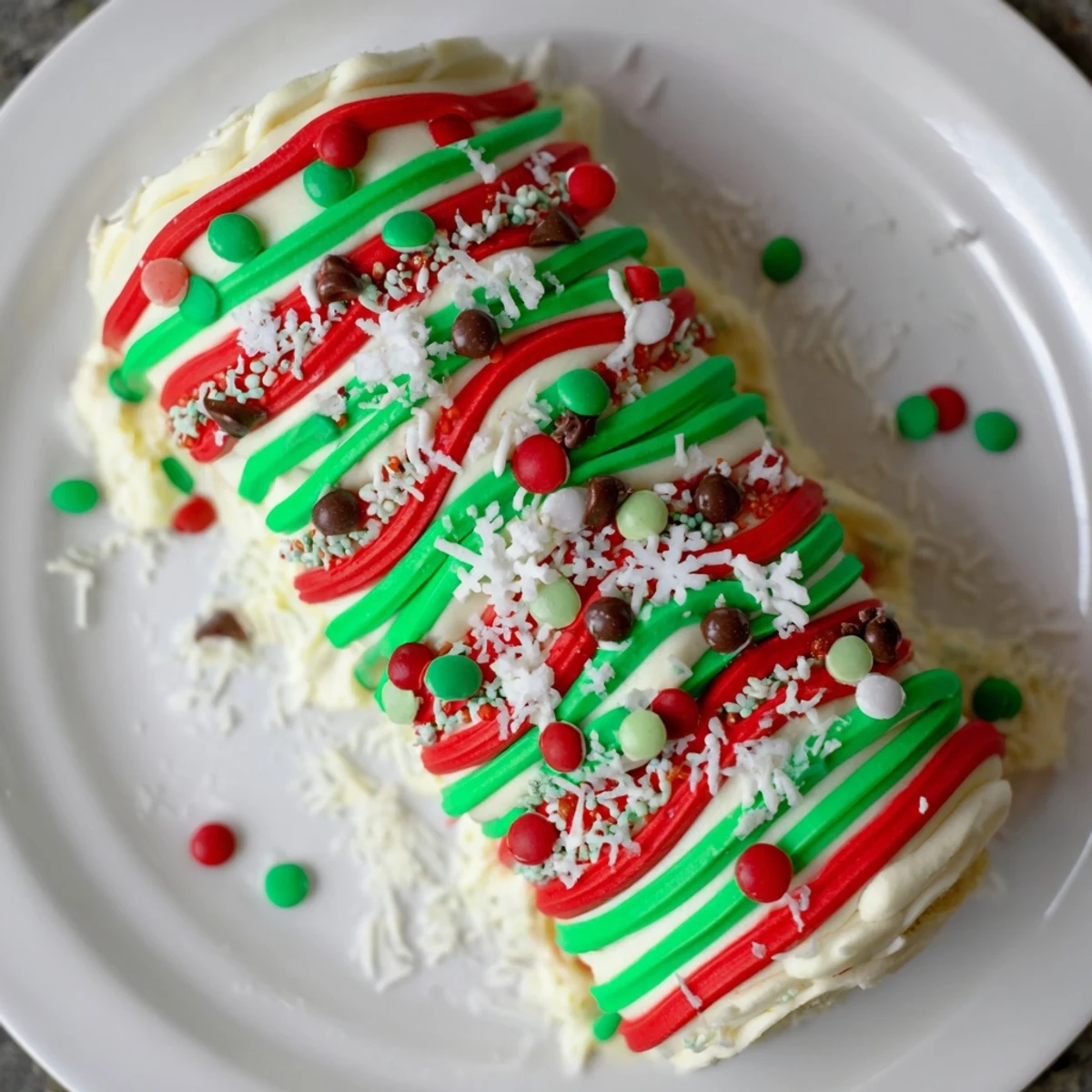 Vibrant Ugly Sweater Cake Roll with colorful frosting and festive sprinkles, perfect for holiday parties.
