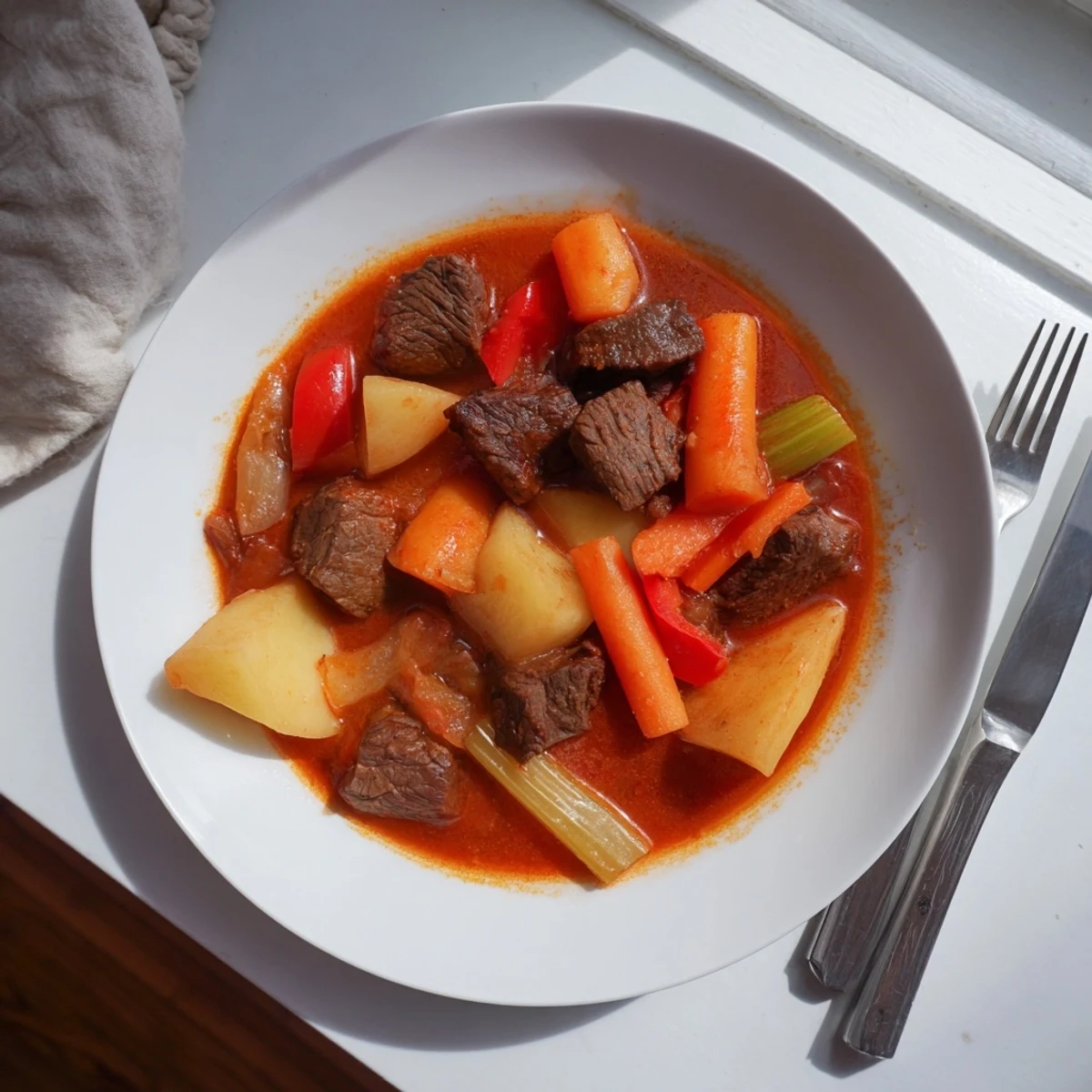 This savory Smoked Paprika & Garlic Beef Stew showcases rich, slow-simmered beef in a flavorful broth.