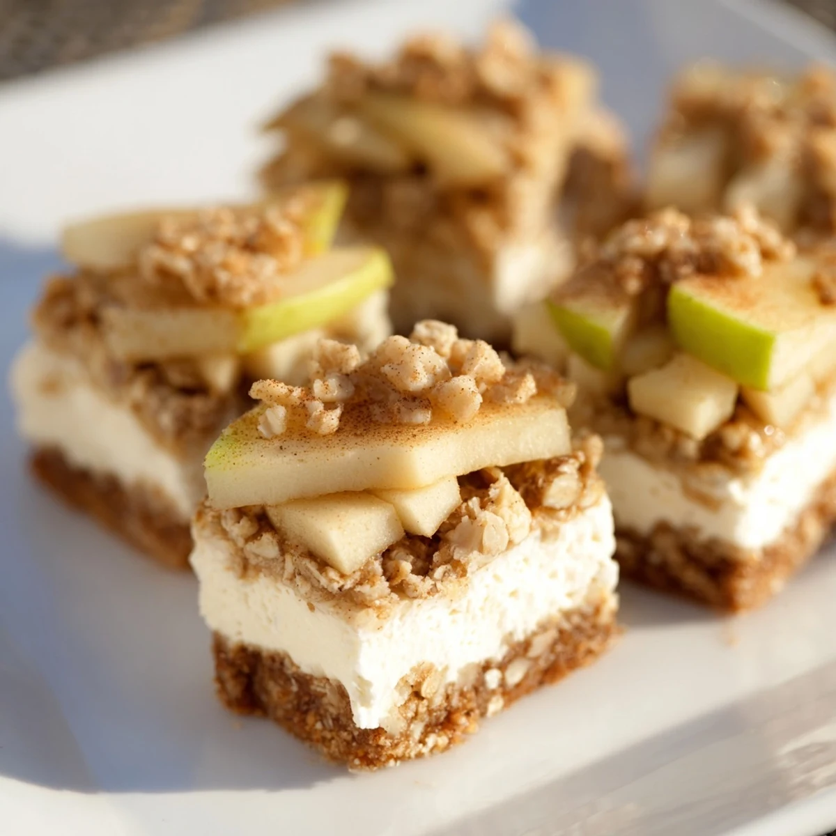 Warm, spiced aroma of the Apple Crisp Cheesecake Bars, the perfect treat with a crumble topping.