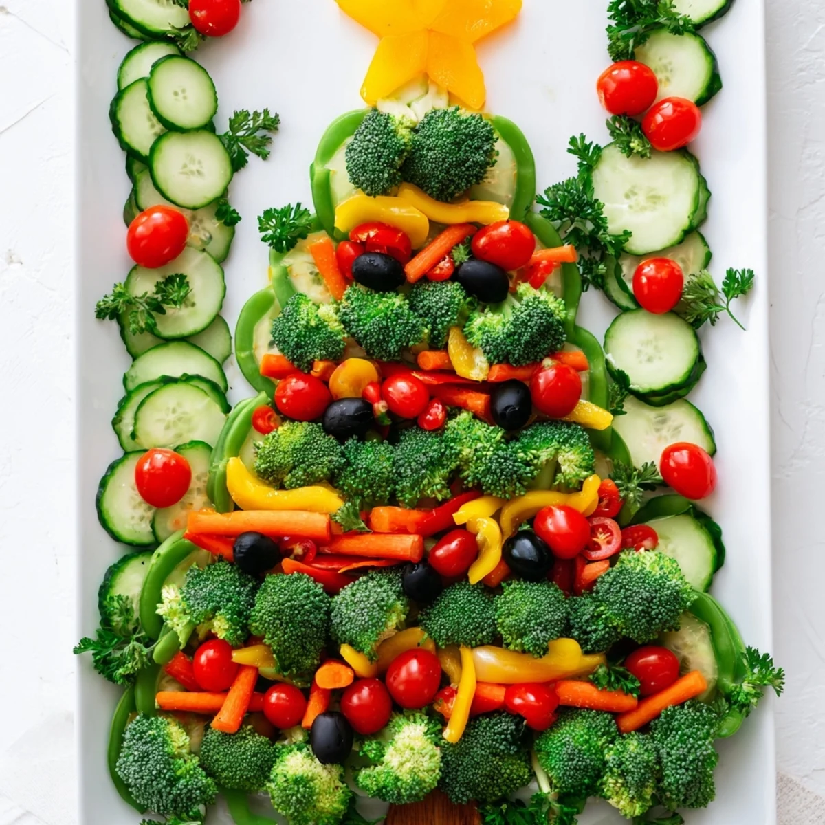 Festive Healthy Christmas Veggie Platter Tree, overflowing with colorful fresh vegetables ready to enjoy immediately.