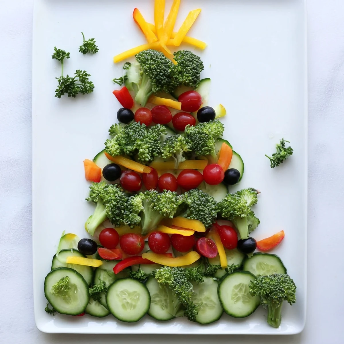 Vibrant red and green vegetables make this easy Healthy Christmas Veggie Platter Tree appetizing for everyone to enjoy.