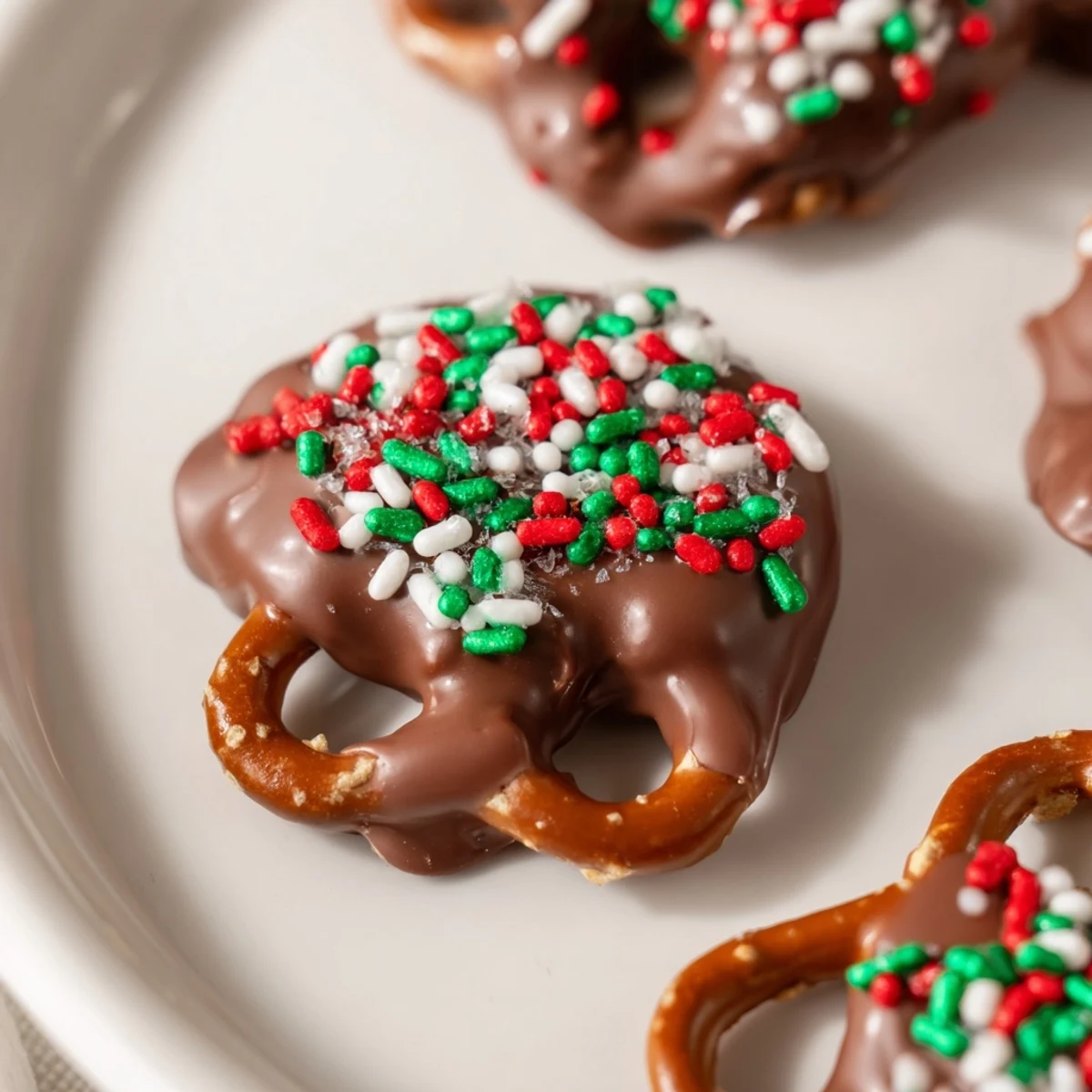 Close-up of freshly made Air Fryer Christmas Pretzel Bites; a delicious holiday dessert, perfectly sweet.