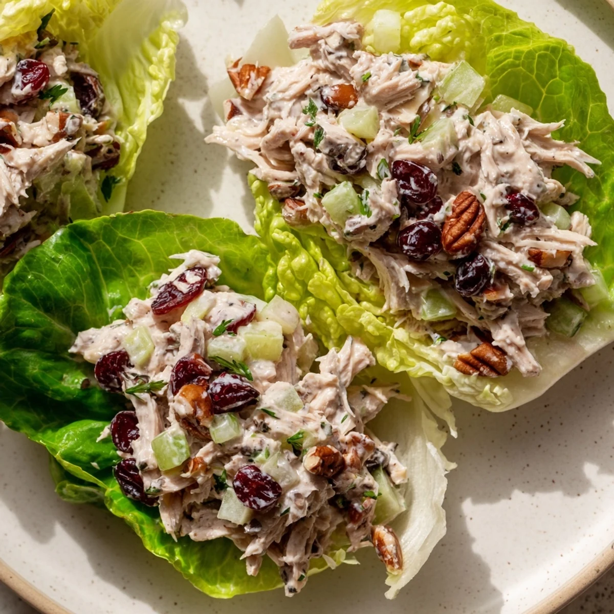 Fresh Festive Chicken Salad Cups with a mix of textures and flavors, perfect for a light, delicious starter.