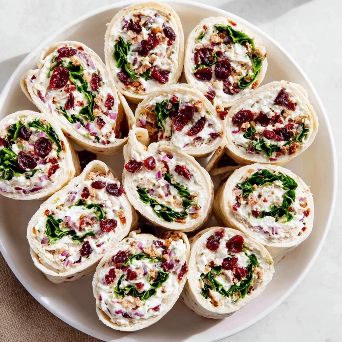 Vibrant photo of delicious turkey cranberry pinwheels, showcasing the flavorful appetizer ready to serve.