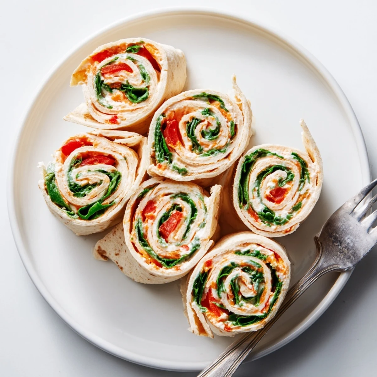 Christmas Scarf Tortilla Roll-Ups: Vibrant, colorful slices of appetizer, ready for a festive holiday gathering.