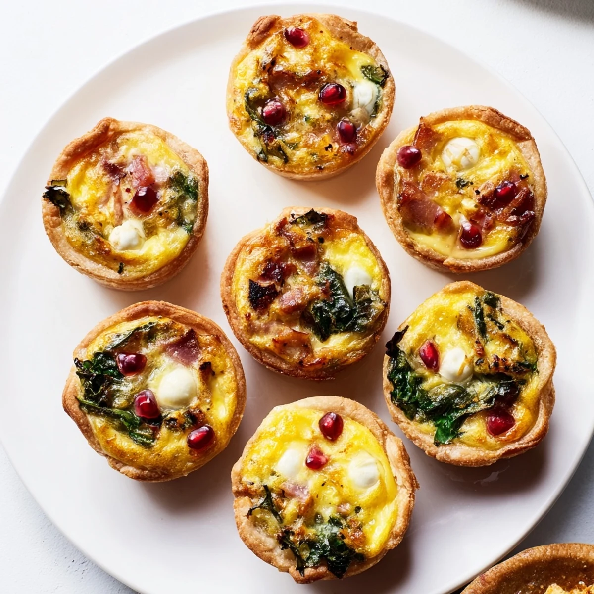 This beautiful Mini Quiche Holiday Village Board features warm, inviting quiches accented with fresh seasonal garnishes.