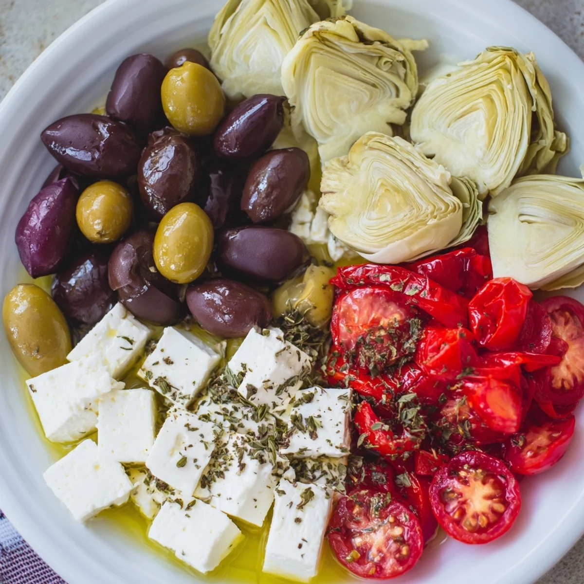 Vibrant Black Olive and Sun-Dried Tomato Platter, bursting with feta and Mediterranean flavors, ready to serve.