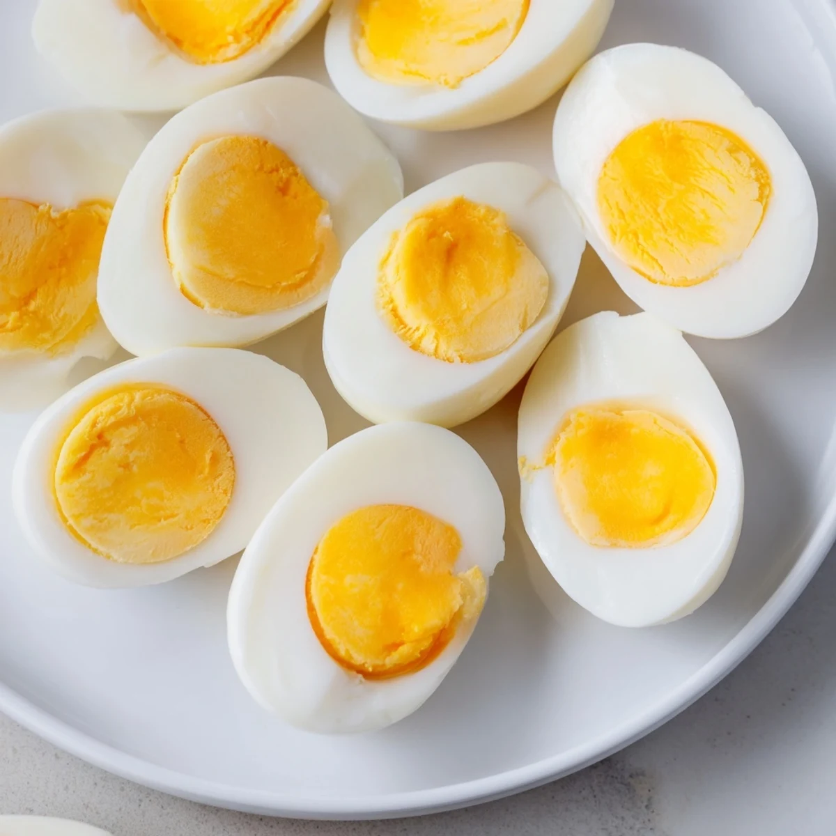 Air Fryer Boiled Eggs ready to peel, perfect golden yolks, served as a quick breakfast or snack.