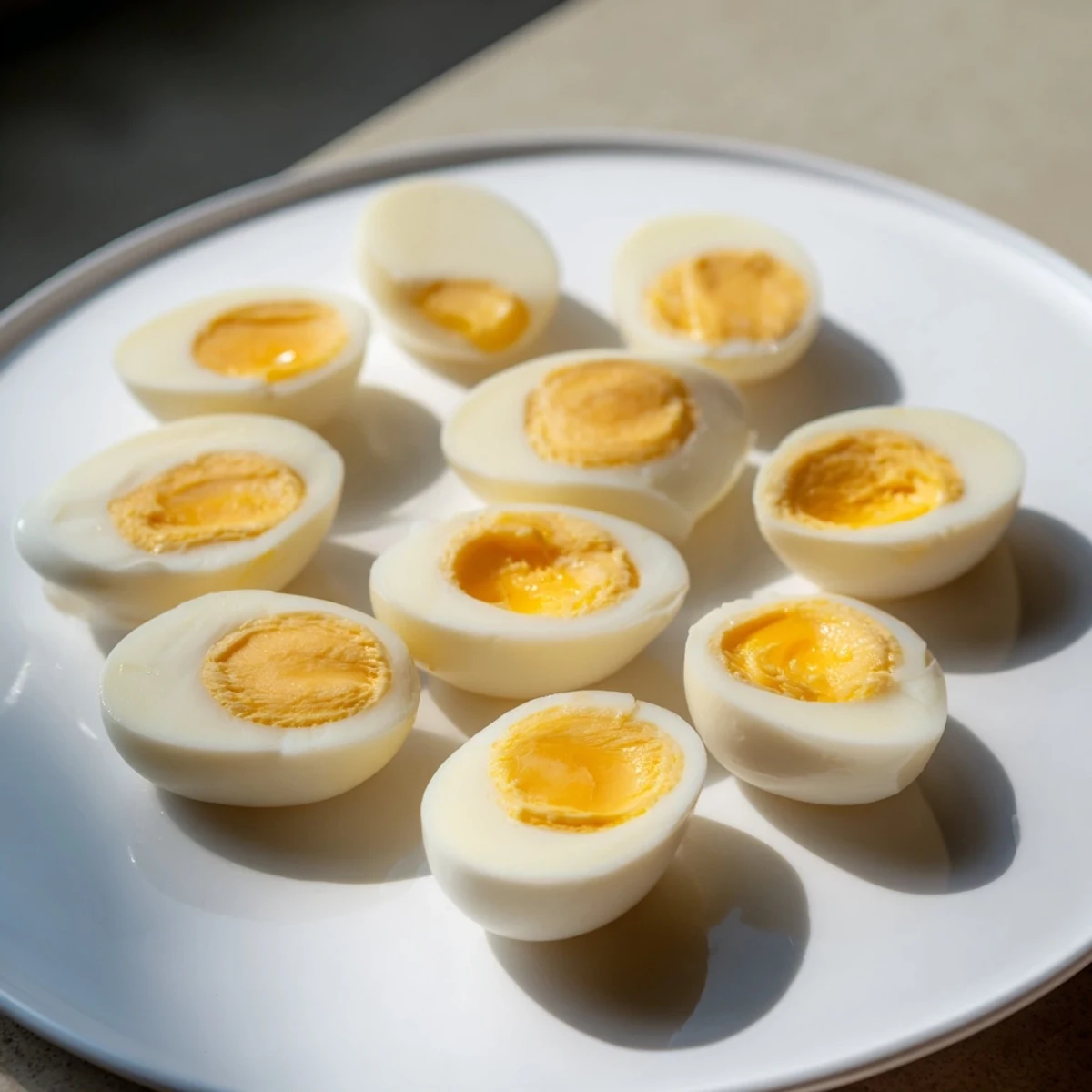 Freshly made Air Fryer Boiled Eggs, cooled and ready to peel, a healthy and protein-packed snack.