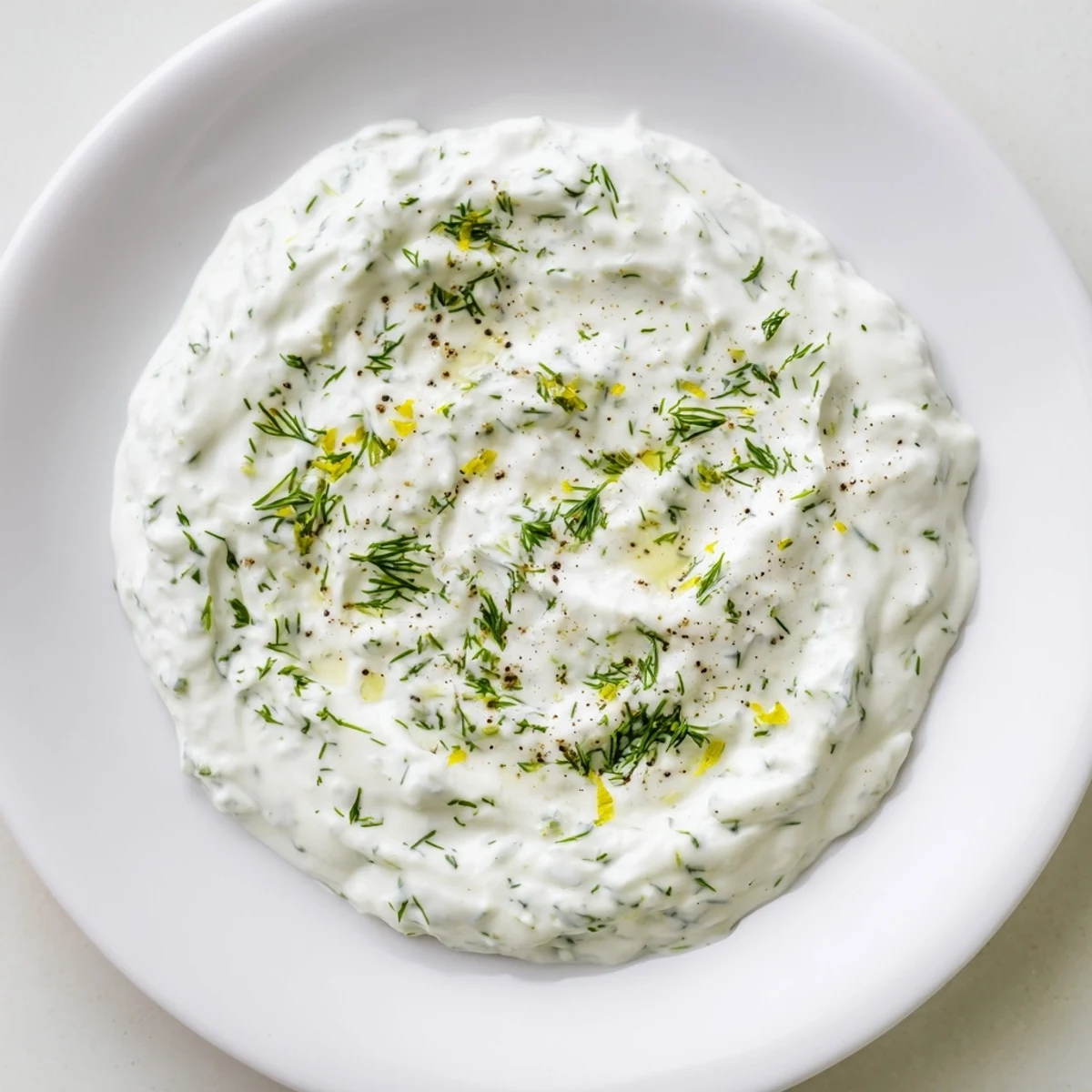 Lemony Greek Yogurt Herb Dip, speckled with fresh herbs, ready to scoop onto crisp veggies.