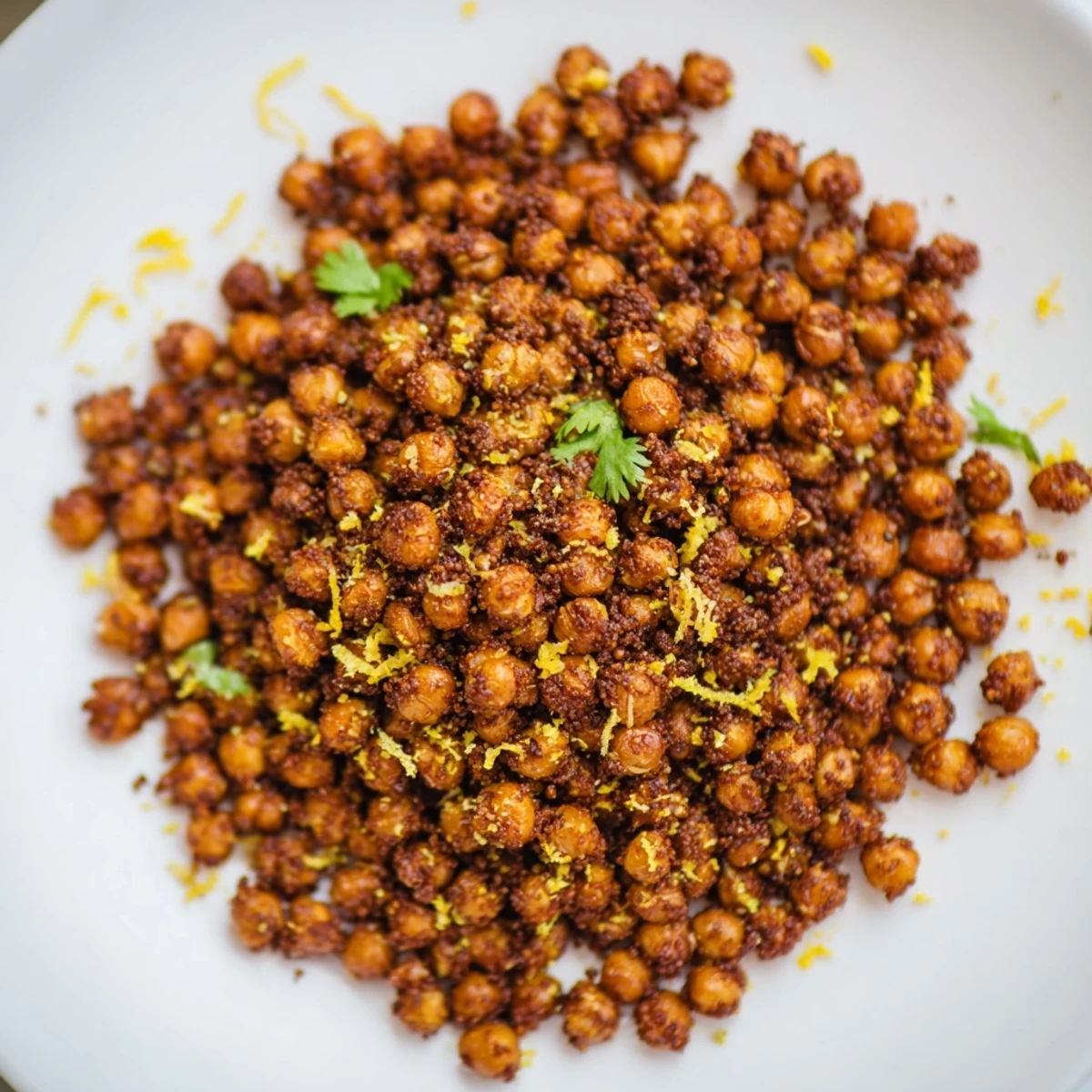 Golden, crispy Harissa Chickpea Roast, bursting with smoky spices, ready for a flavorful snack.