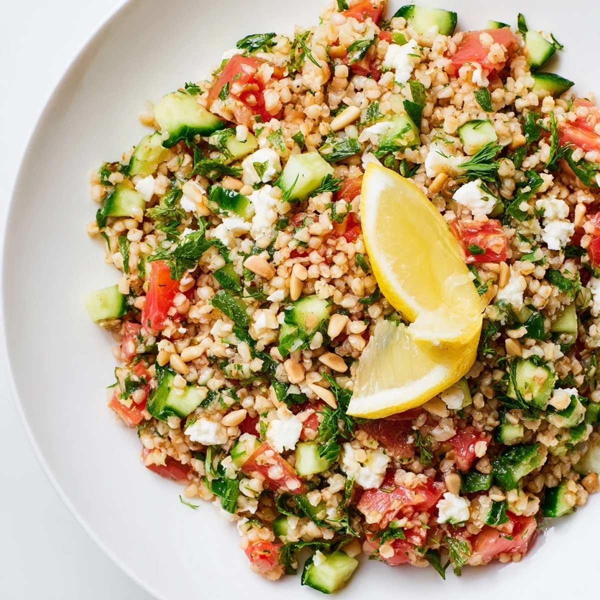 This bright Tabbouleh Grain Bowl features fluffy bulgur, ripe tomatoes, and fragrant herbs served beautifully.