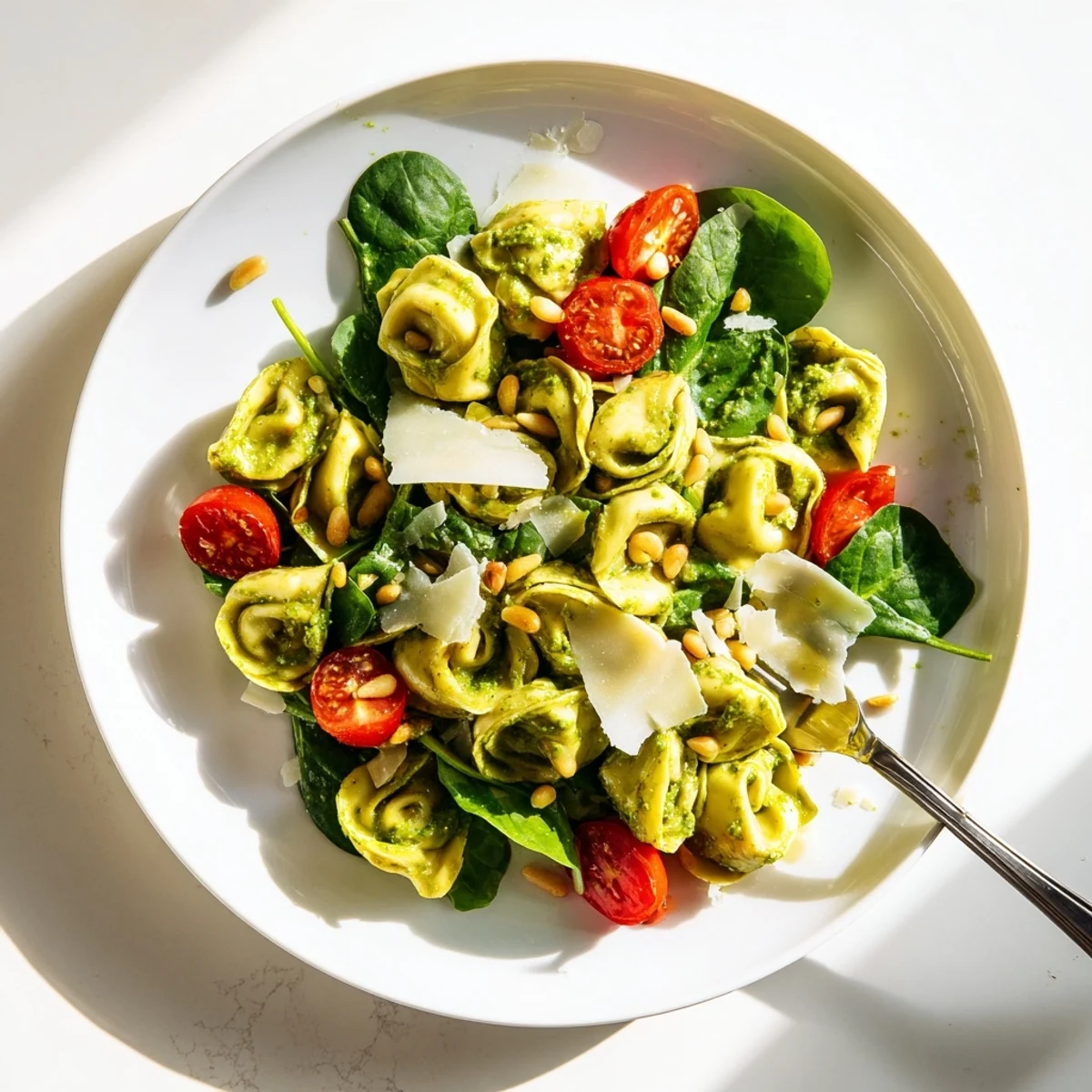 Ready in under 25 minutes, this Pesto Tortellini Salad is served with toasted pine nuts and a hint of lemon.
