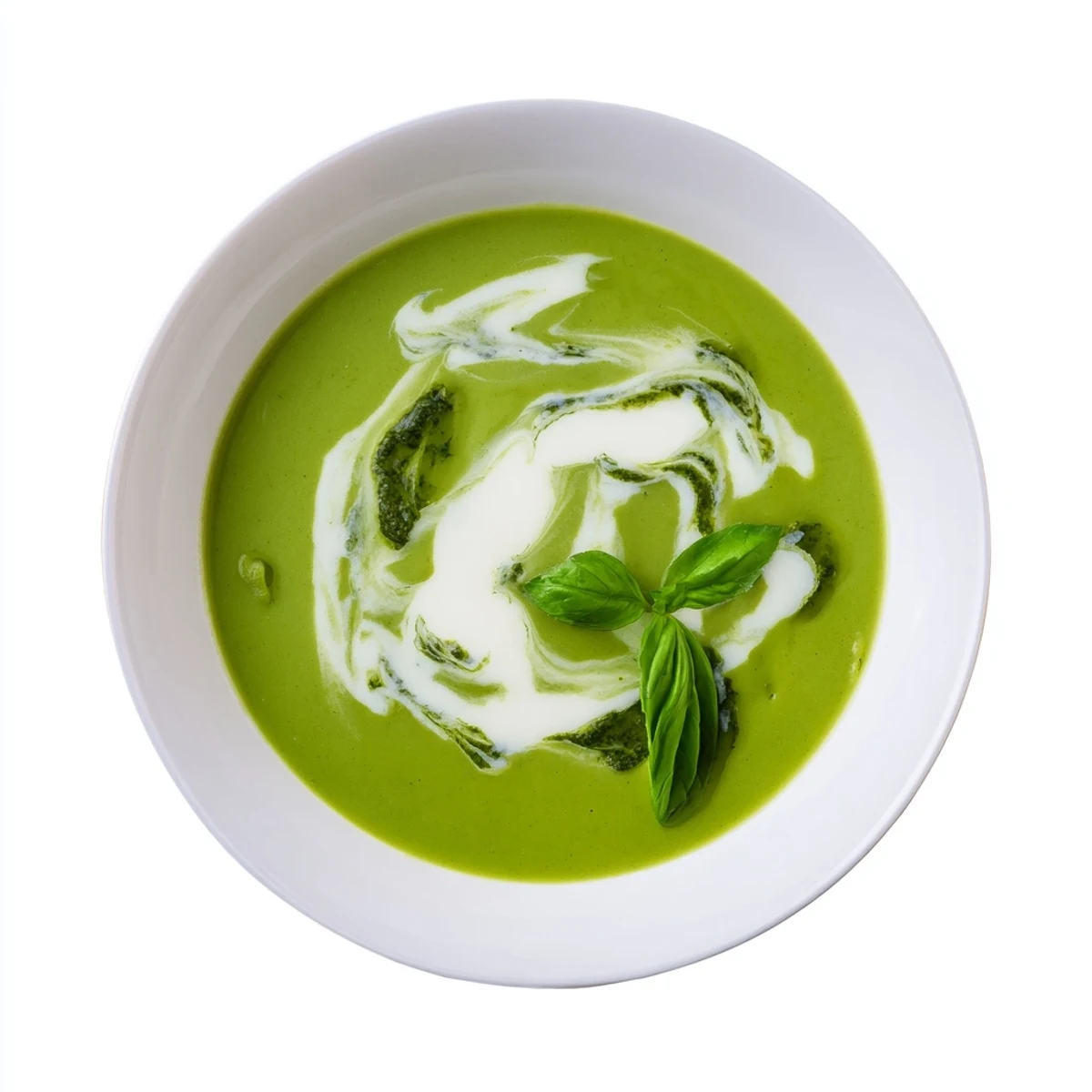 Easy springtime courgette, pea and pesto soup full of fresh, green flavor.