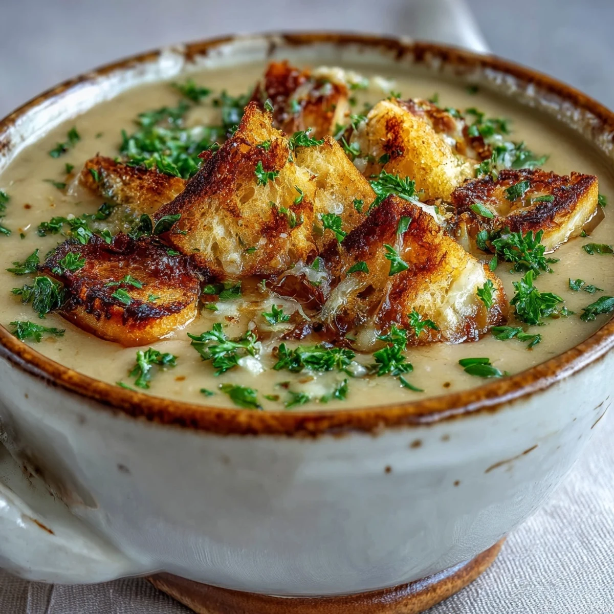 Golden roasted garlic cloves on a baking sheet, ready for blending into a velvety vegetarian soup.