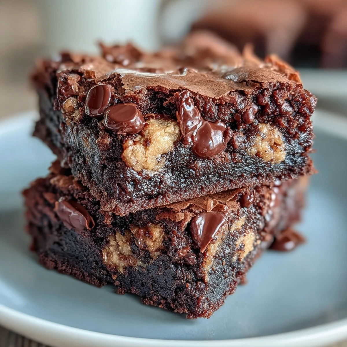 Freshly baked Hojicha Brookies cool on a wire rack, highlighting the crackly cookie top and fudgy brownie center dusted with toasty matcha-green tea powder.