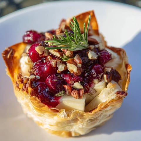 Golden, flaky Cranberry Brie Bites with melted cheese and a dollop of cranberry sauce make a perfect appetizer.