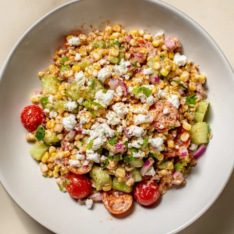 Vibrant Mexican Street Corn Chopped Salad: a colorful mix with charred corn, creamy dressing, and crumbled cheese.