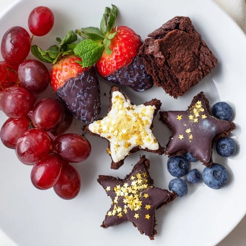 A colorful Star-Studded Dessert Board overflowing with mini treats, fresh fruits, and delectable dips.