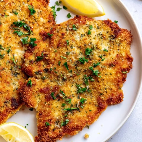 Golden and crispy Parmesan chicken cutlets, freshly baked and ready for dinner, imagine the savory aroma.