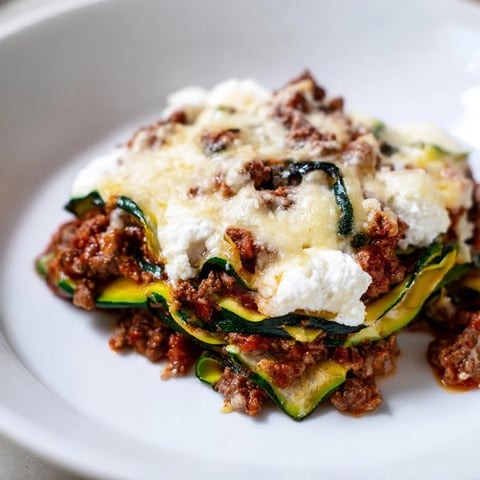 Steaming zucchini ribbons and bubbling cheese top this Italian Zucchini Lasagna Skillet, a delicious, low-carb meal.