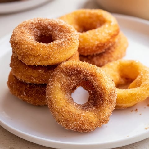 Golden brown 1-Minute Air Fryer Donuts glistening with melted butter and coated in sweet cinnamon sugar.