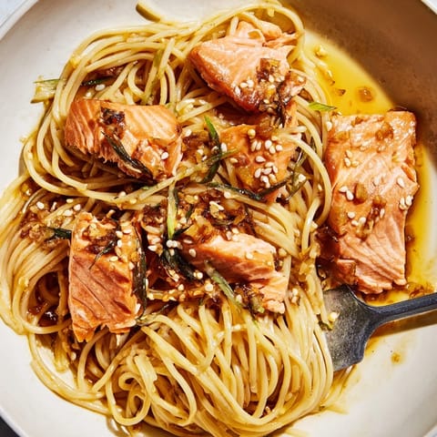 Japanese Pan-fried Salmon Pasta