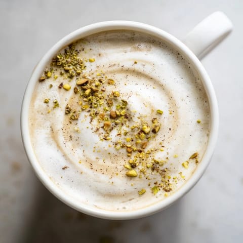 Homemade pistachio milk latte, fragrant and nutty, perfect for afternoon sipping.  
