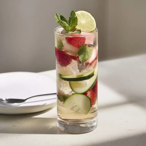 Vibrant mocktail recipe featuring lemon and strawberries, perfect for summer parties.  