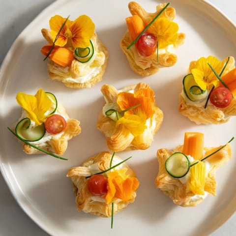 Delicate Fairy Garden Flower Shaped Snacks sit ready, a visually appealing vegetarian snack option for kids.