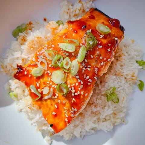 Sticky Orange Salmon Rice