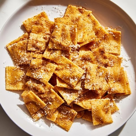Air-fried pasta chips, beautifully browned and seasoned, offer a satisfying crunch and savory flavors.